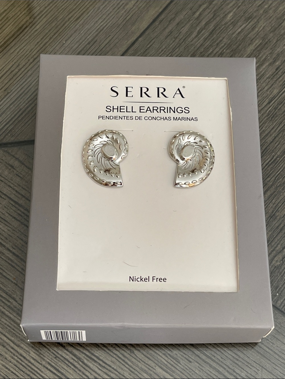 Serra Shell Earrings Polished Silver-tone Finish. Nautilus-shaped Post Earrings